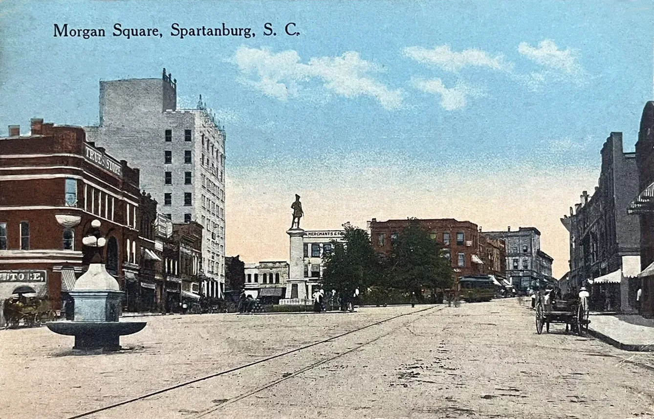 Vintage postcard of Morgan Square in Spartanburg, South Carolina