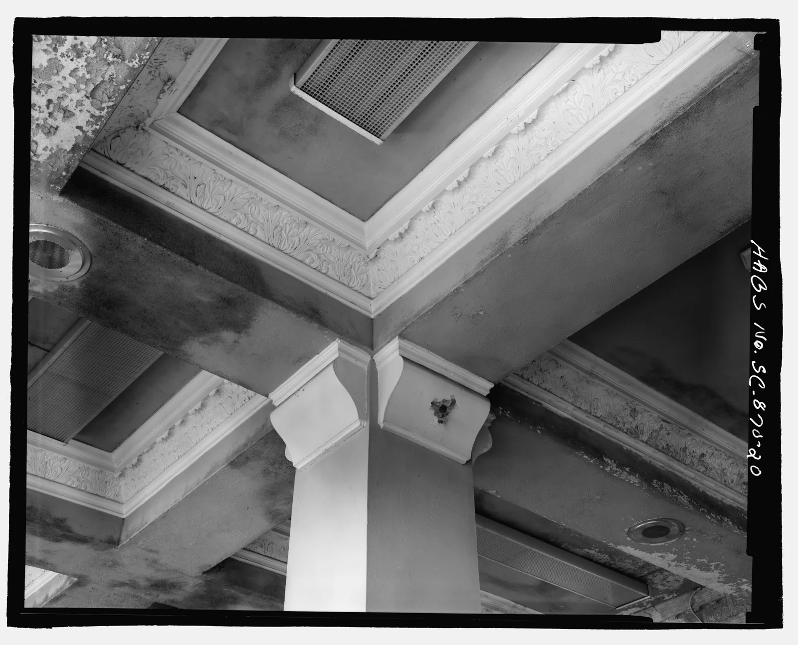 Ceiling detail of the historic Finch Hotel on East Main Street in Spartanburg, South Carolina