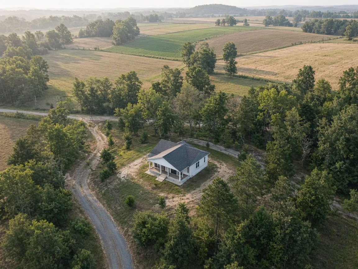 Rural Southeast acreage with a newly finished modest home and a gravel drive